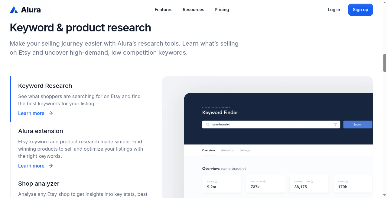 Alura — Keyword Finder overview metrics